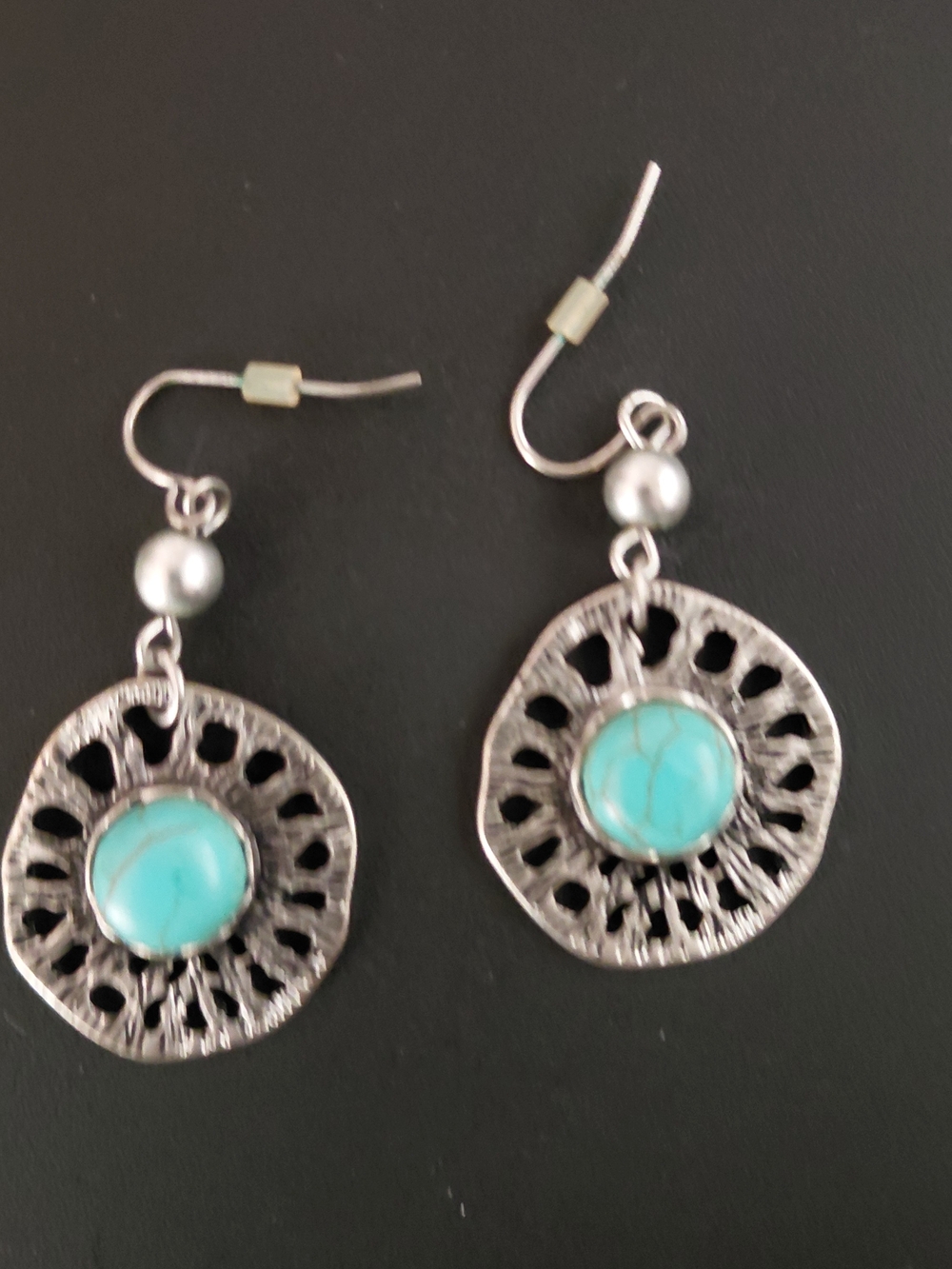 American West Silver-Tone Earrings with Turquoise Cabochons